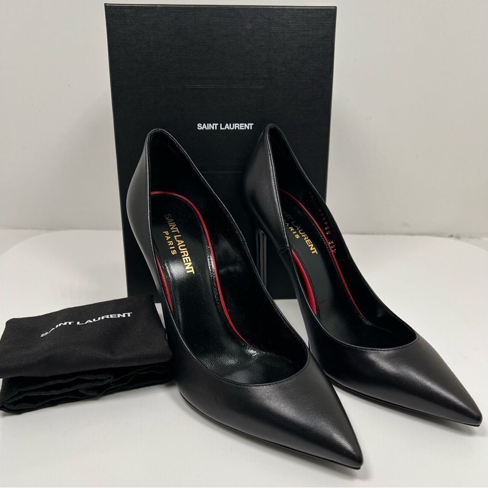 SAINT LAURENT Anja 85 Leather Pumps in Black Sz US 7.5 - Picture 1 of 8